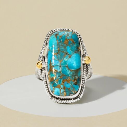 Ross-Simons Turquoise Roped-Edge Ring in Sterling Silver With 18kt Gold Over Sterling in Saudi Arabia