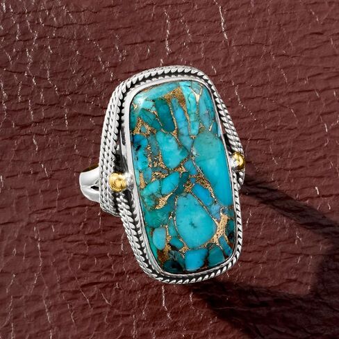Ross-Simons Turquoise Roped-Edge Ring in Sterling Silver With 18kt Gold Over Sterling in Saudi Arabia