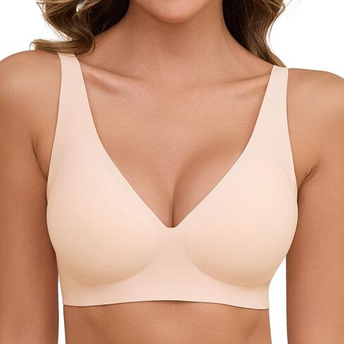 Womens Seamless Deep V Bra Wireless Push Up Everyday Bras Comfortable Soft Bralettes Full Coverage T-Shirt Bra No Underwire in Saudi Arabia
