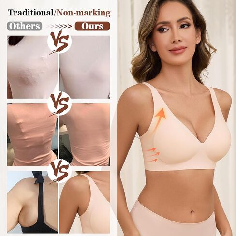 Womens Seamless Deep V Bra Wireless Push Up Everyday Bras Comfortable Soft Bralettes Full Coverage T-Shirt Bra No Underwire in Saudi Arabia