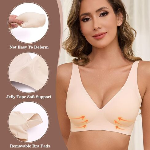 Womens Seamless Deep V Bra Wireless Push Up Everyday Bras Comfortable Soft Bralettes Full Coverage T-Shirt Bra No Underwire in Saudi Arabia