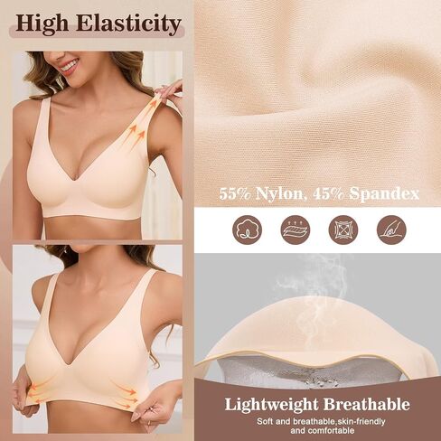 Womens Seamless Deep V Bra Wireless Push Up Everyday Bras Comfortable Soft Bralettes Full Coverage T-Shirt Bra No Underwire in Saudi Arabia