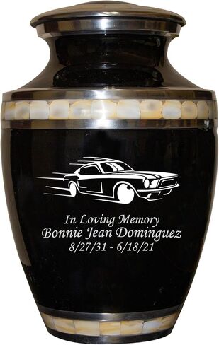 Classic Cars Cremation Urn for Human Ashes in Multiple Colors and Styles, Personalized Funeral Urn with Velvet Bag (Black Mother of Pearl) in Saudi Arabia