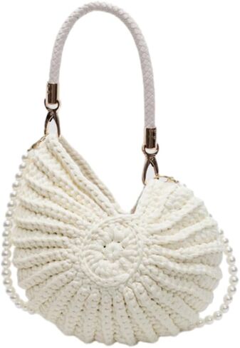 Handwoven Seashell Bag for Women Crochet Beach Bag Boho Clutch with Pearl Strap Leather Handle Unique Design 2025 in Kuwait