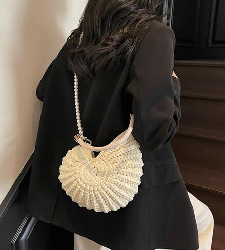 Handwoven Seashell Bag for Women Crochet Beach Bag Boho Clutch with Pearl Strap Leather Handle Unique Design 2025 in Kuwait