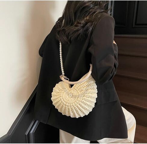 Handwoven Seashell Bag for Women Crochet Beach Bag Boho Clutch with Pearl Strap Leather Handle Unique Design 2025 in Kuwait