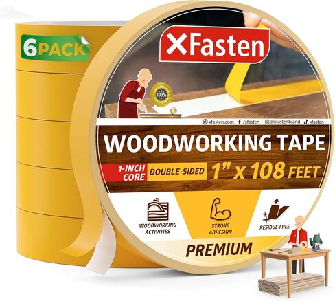 شريط النجارة مزدوج الجوانب من XFasten مقاس 1 بوصة × 36 ياردة، 3 عبوات 324 قدمًا 1 بوصة أساسية بدون بقايا، شريط مزدوج الجوانب لأعمال النجارة، شريط غراء خشبي آمن للخدمة الشاقة لقوالب جهاز التوجيه لأدوات النجارة in Kuwait