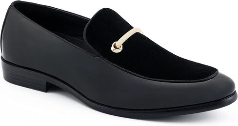 Amali Fay Velvet Men’s Slip-On Shoes with Gold Chain Ornament Dress Shoes for Men Velvet Formal Loafers for Men The Original Smoking Men Tuxedo Dress Shoes in Kuwait