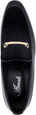 Amali Fay Velvet Men’s Slip-On Shoes with Gold Chain Ornament Dress Shoes for Men Velvet Formal Loafers for Men The Original Smoking Men Tuxedo Dress Shoes in Kuwait