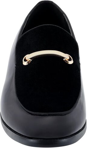 Amali Fay Velvet Men’s Slip-On Shoes with Gold Chain Ornament Dress Shoes for Men Velvet Formal Loafers for Men The Original Smoking Men Tuxedo Dress Shoes in Kuwait