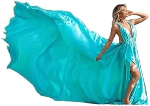 Turquoise Long Tail يطير لحضور حفل زفاف للسيدات ، فوتشات الأمومة Santorini فستان Flying for Photoshoot | ذيل طويل الساتان ماكسي in Kuwait