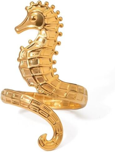 OIDIMS Vintage Seahorse Stainless Steel Adjustable Rings for Women Unique Natural Marine Ocean Animal Open Stacking Expandable Wrap Finger Band Ring Fashion Statement Boho Summer Party Fine Jewelry in Saudi Arabia
