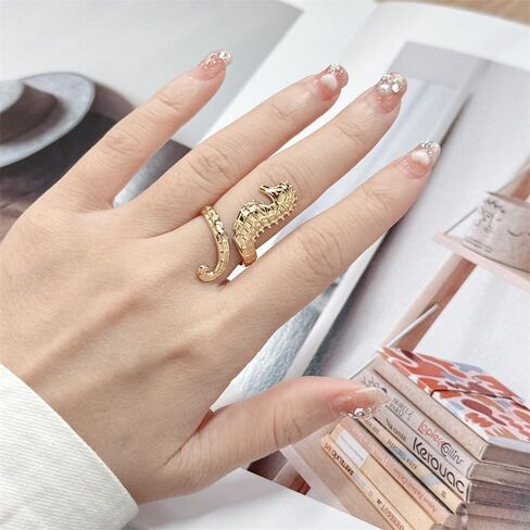 OIDIMS Vintage Seahorse Stainless Steel Adjustable Rings for Women Unique Natural Marine Ocean Animal Open Stacking Expandable Wrap Finger Band Ring Fashion Statement Boho Summer Party Fine Jewelry in Saudi Arabia