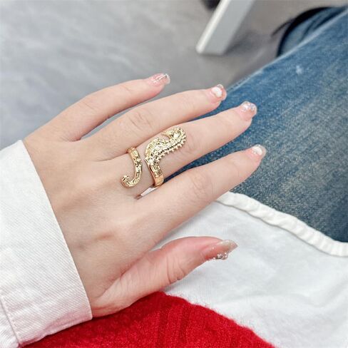 OIDIMS Vintage Seahorse Stainless Steel Adjustable Rings for Women Unique Natural Marine Ocean Animal Open Stacking Expandable Wrap Finger Band Ring Fashion Statement Boho Summer Party Fine Jewelry in Saudi Arabia