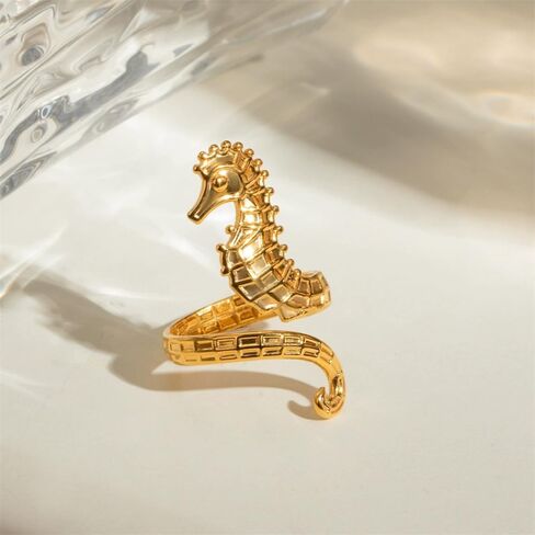 OIDIMS Vintage Seahorse Stainless Steel Adjustable Rings for Women Unique Natural Marine Ocean Animal Open Stacking Expandable Wrap Finger Band Ring Fashion Statement Boho Summer Party Fine Jewelry in Saudi Arabia