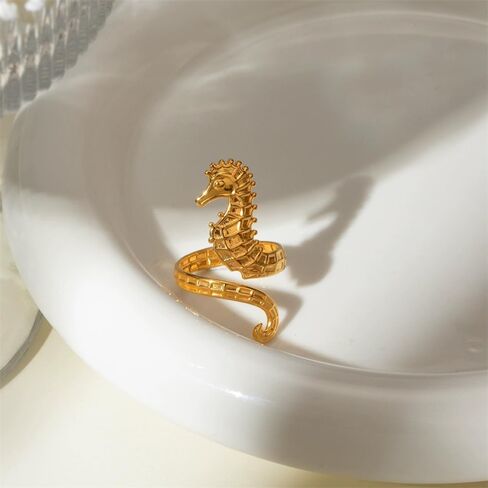 OIDIMS Vintage Seahorse Stainless Steel Adjustable Rings for Women Unique Natural Marine Ocean Animal Open Stacking Expandable Wrap Finger Band Ring Fashion Statement Boho Summer Party Fine Jewelry in Saudi Arabia