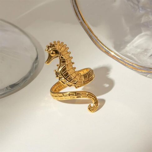 OIDIMS Vintage Seahorse Stainless Steel Adjustable Rings for Women Unique Natural Marine Ocean Animal Open Stacking Expandable Wrap Finger Band Ring Fashion Statement Boho Summer Party Fine Jewelry in Saudi Arabia