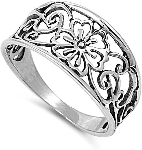 CloseOutwarehouse 925 Sterling Silver Daffodil Filigree Op Art Ring in Saudi Arabia