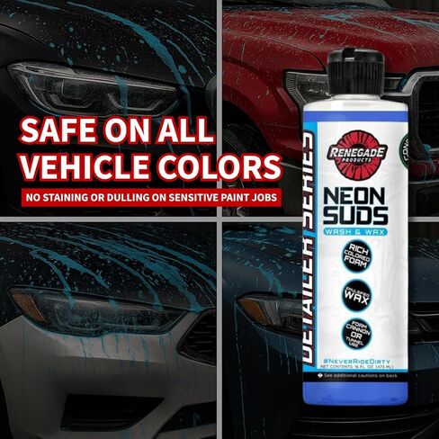 Renegade Products USA | Neon Suds Colored Wash & Wax | High Foam, Colorful Car Soap for Foam Cannons, Carnauba Wax Shine, Safe on All Paints (16 Oz, 4 Colors) (Yellow) in Kuwait