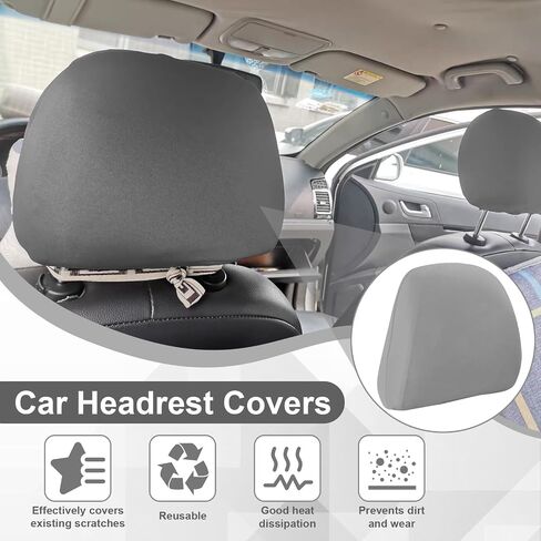 2Pcs Car Seat Headrest Cover, Flexible Car Headrest Covers, Reusable Anti-Dirty Headrest Protector, Universal for Cars, Vans, Trucks (Beige/White) in Saudi Arabia