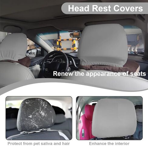 2Pcs Car Seat Headrest Cover, Flexible Car Headrest Covers, Reusable Anti-Dirty Headrest Protector, Universal for Cars, Vans, Trucks (Beige/White) in Saudi Arabia