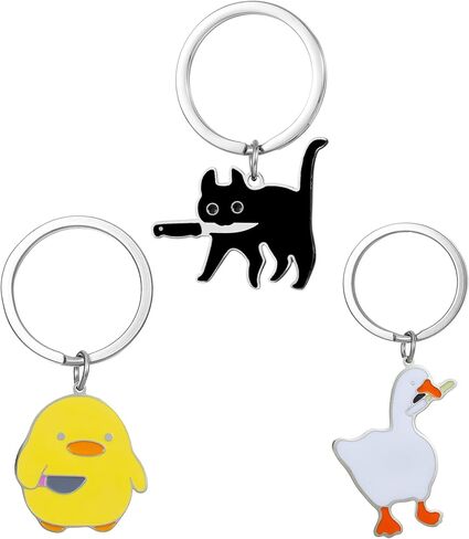 Cute Keychain Black Cat Funny Duck Goose Keychain Cute Gifts for Women Men Cool Stuff Funny Halloween Basket Gifts in Saudi Arabia