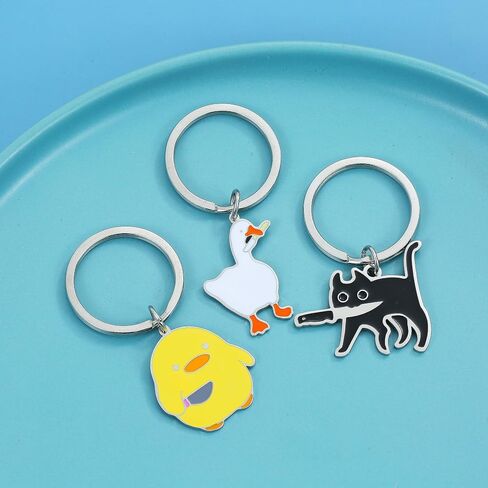 Cute Keychain Black Cat Funny Duck Goose Keychain Cute Gifts for Women Men Cool Stuff Funny Halloween Basket Gifts in Saudi Arabia