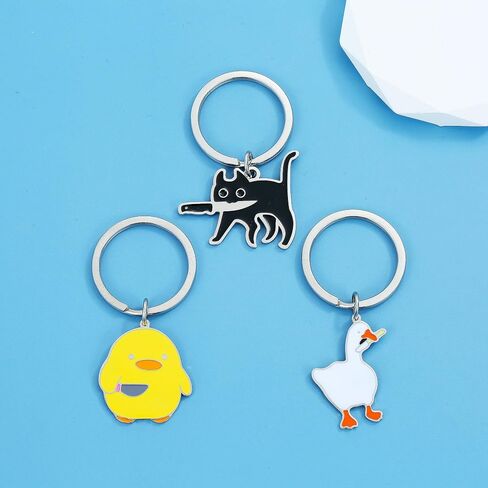 Cute Keychain Black Cat Funny Duck Goose Keychain Cute Gifts for Women Men Cool Stuff Funny Halloween Basket Gifts in Saudi Arabia