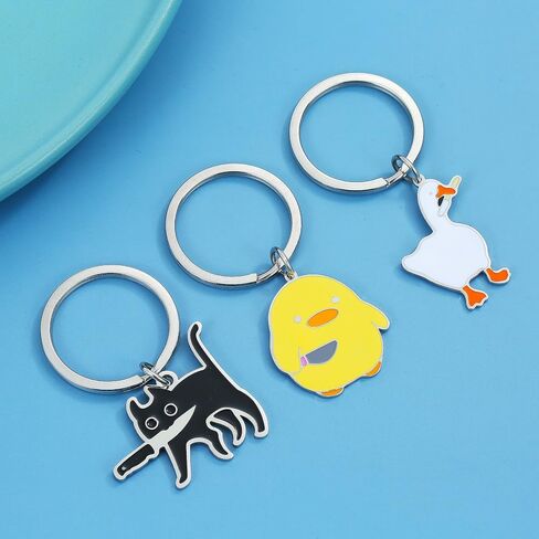 Cute Keychain Black Cat Funny Duck Goose Keychain Cute Gifts for Women Men Cool Stuff Funny Halloween Basket Gifts in Saudi Arabia