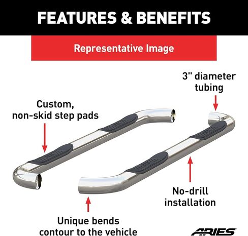 ARIES 203008-2 3-Inch Round Polished Stainless Steel Nerf Bars, No-Drill, Fits Select Ford F-150 in Saudi Arabia