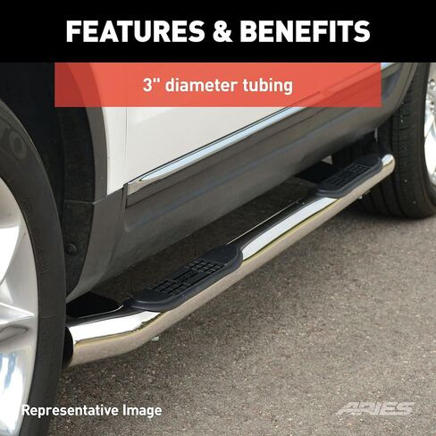 ARIES 203008-2 3-Inch Round Polished Stainless Steel Nerf Bars, No-Drill, Fits Select Ford F-150 in Saudi Arabia