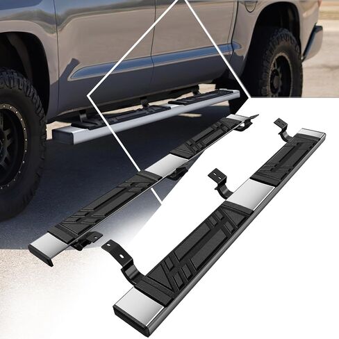 PM PRESTOR 6.5 "تشغيل لوحات توافق مع 2007-2021 Toyota Tundra Double Cab ، زوج من القضبان الجانبية من الفولاذ المقاوم للصدأ مع أقواس 6 أجزاء ، كروم مصقول/أسود in Saudi Arabia