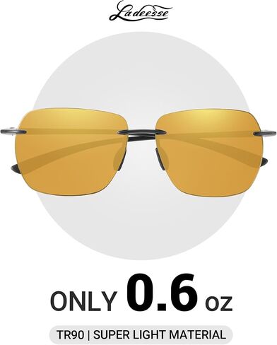 LADEESSE Sunglasses Men - Rimless Square Polarized Sunglasses - Lightweight TR90 Frame Sun Glasses with UV Protection in Saudi Arabia