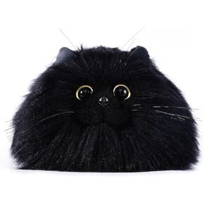 Large Black Long-Haired Cat Plush Purse, Adjustable Shoulder & Crossbody Bag, Faux Pearl Chain, Grooming Comb, Gift for Cat Lovers in Saudi Arabia