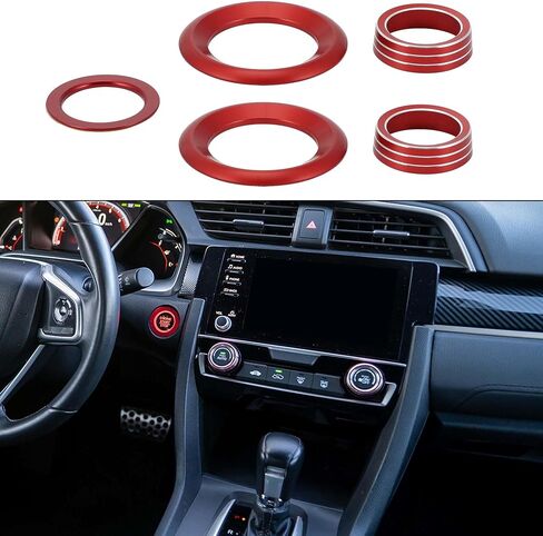 5 PCS AC AC Air Complementer Engine START SPEAKER CONTROW SWIVE COVER RING متوافق مع هوندا سيفيك 2016-2021 ، سبيكة الألومنيوم القوية الأحمر in Kuwait