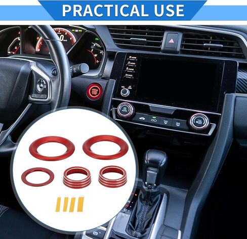 5 PCS AC AC Air Complementer Engine START SPEAKER CONTROW SWIVE COVER RING متوافق مع هوندا سيفيك 2016-2021 ، سبيكة الألومنيوم القوية الأحمر in Kuwait