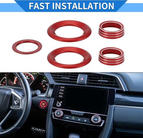 5 PCS AC AC Air Complementer Engine START SPEAKER CONTROW SWIVE COVER RING متوافق مع هوندا سيفيك 2016-2021 ، سبيكة الألومنيوم القوية الأحمر in Kuwait