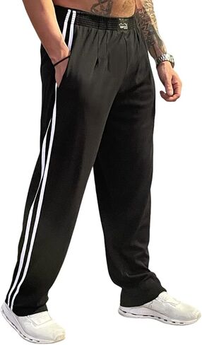 Crazee Wear Style 500Str Relaxed Fit Solid Black Baggy Gym Sweatpants for Men and Women with 2 White Stripes in Saudi Arabia