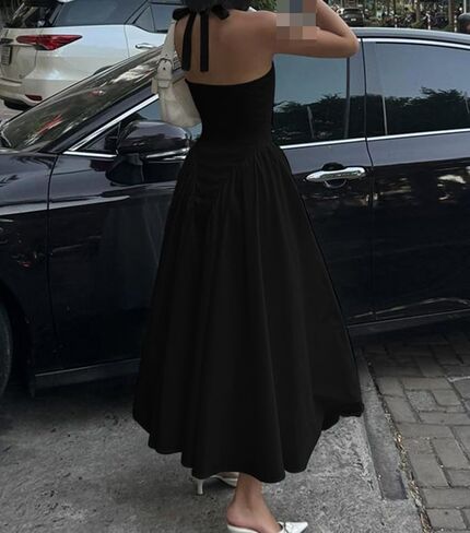 Women's Sexy Sleeveless Summer Dress Backless Deep V Neck Halter Bodycon Maxi Party Dress Beach Vacation Sundress in Saudi Arabia