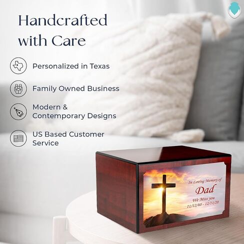 GetUrns Heritage Adult Cherry Wood Cremation Urn Box for Human Ashes I Cross UV Printing Wooden Urns for Male and Female I 213lbs in Saudi Arabia