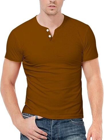 KUYIGO Mens Henley Shirts Slim Fit Short Sleeve Fashion Cotton Tops Tee in Kuwait
