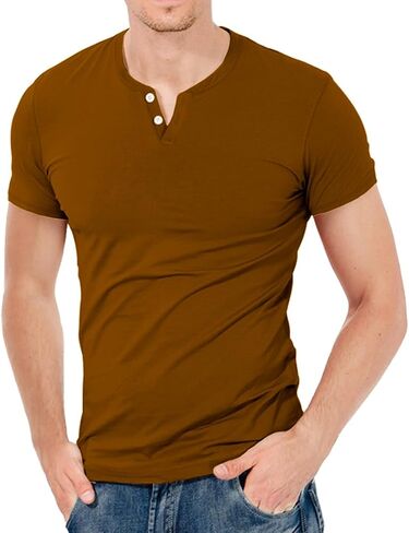 KUYIGO Mens Henley Shirts Slim Fit Short Sleeve Fashion Cotton Tops Tee in Kuwait