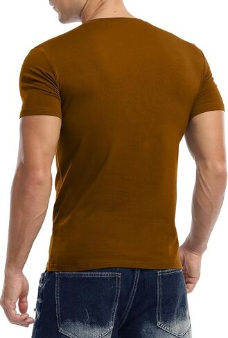 KUYIGO Mens Henley Shirts Slim Fit Short Sleeve Fashion Cotton Tops Tee in Kuwait