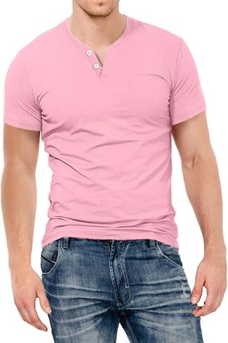 KUYIGO Mens Henley Shirts Slim Fit Short Sleeve Fashion Cotton Tops Tee in Kuwait