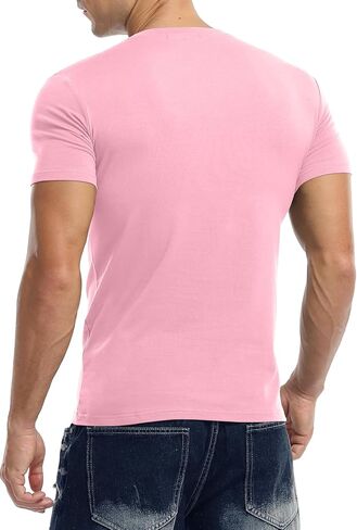 KUYIGO Mens Henley Shirts Slim Fit Short Sleeve Fashion Cotton Tops Tee in Kuwait