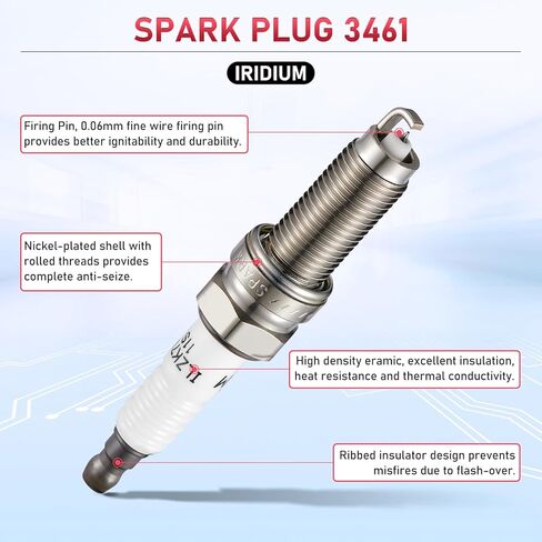 3461 Plugs Iridium Sparks 4 Pack متوافقة مع Hyundai Elantra Tucson ، متوافق مع Acura Ilx TSX ، Civic CR-V Accord ، Forte Soul ، Cooper Countryman 1.6L 1.8L 2.0L 2.4L L4 SLIP in Kuwait