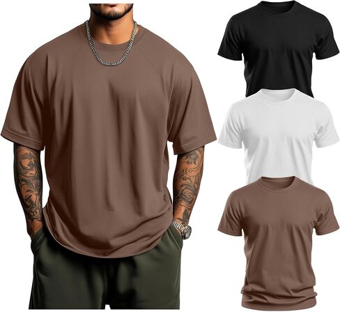 Huukeay 3 Pack Men's Big & Tall Short Sleeve Stirts ، Cotton Plus Size Crew Neck Tees Basic Moisture Wicking Summer Stild Tops in Saudi Arabia