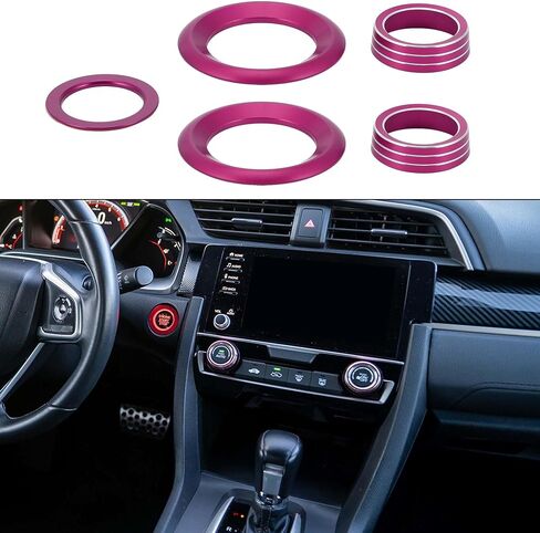 5 PCS AC AC Air Complementer Engine START SPEAKER CONTROW SWIVE COVER RING متوافق مع هوندا سيفيك 2016-2021 ، سبيكة الألومنيوم القوية الأحمر in Kuwait