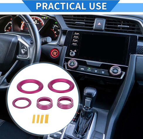 5 PCS AC AC Air Complementer Engine START SPEAKER CONTROW SWIVE COVER RING متوافق مع هوندا سيفيك 2016-2021 ، سبيكة الألومنيوم القوية الأحمر in Kuwait