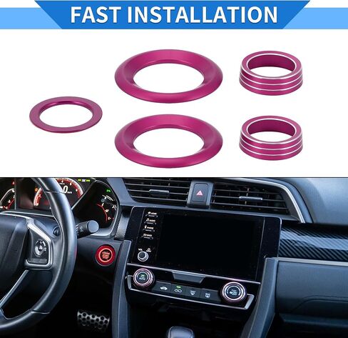 5 PCS AC AC Air Complementer Engine START SPEAKER CONTROW SWIVE COVER RING متوافق مع هوندا سيفيك 2016-2021 ، سبيكة الألومنيوم القوية الأحمر in Kuwait